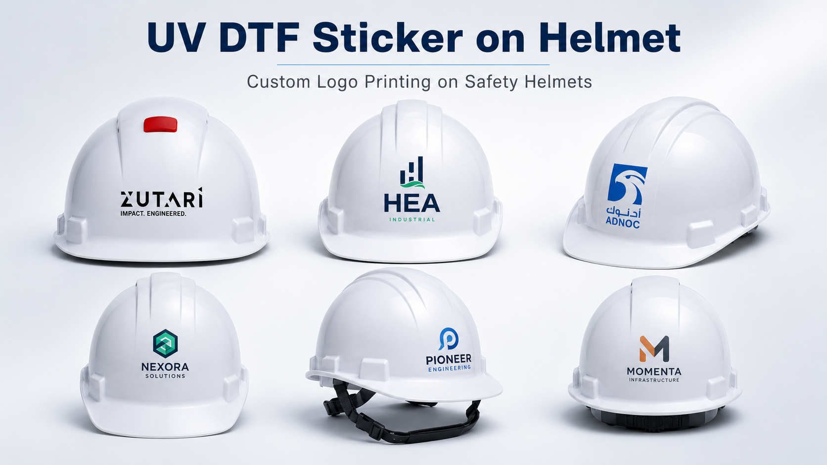 UV DTF sticker on helmet completed by System Care Printing Abu Dhabi